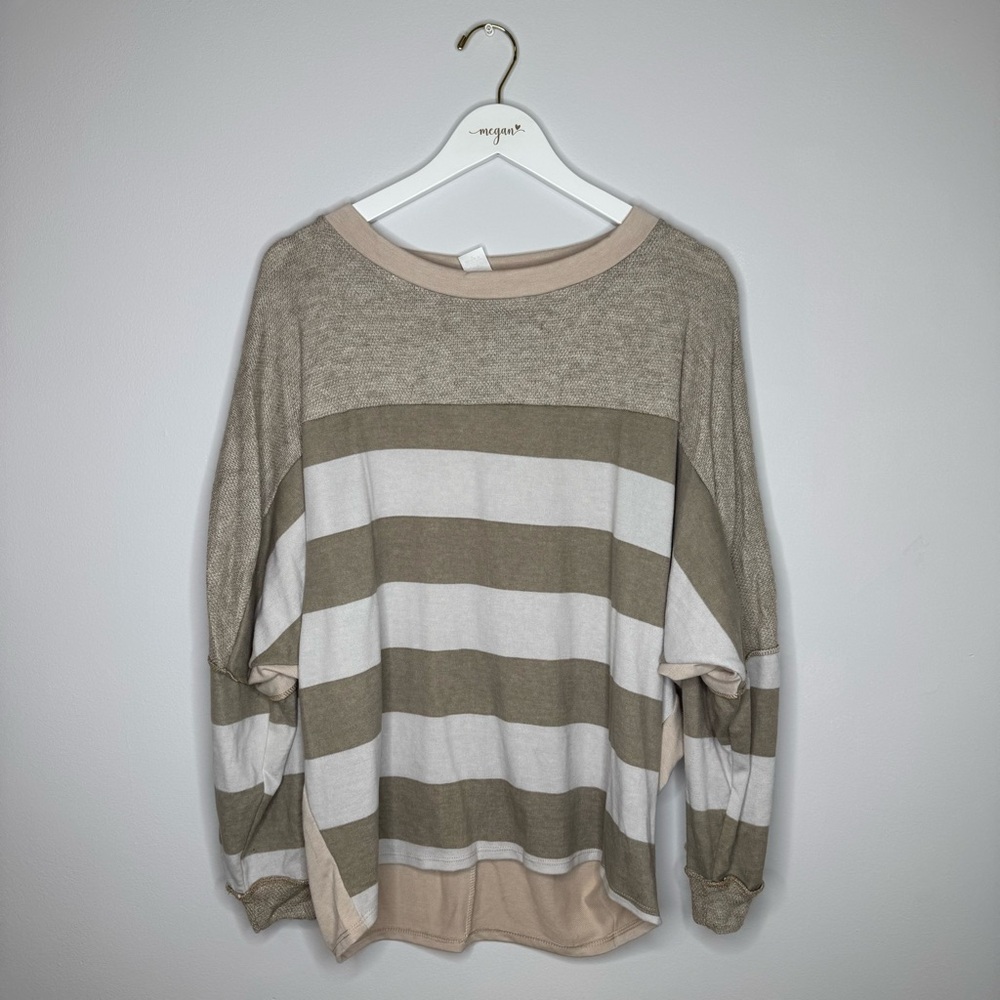 NWT | BiBi Striped Beige and White Long Sleeve Shirt | Size Medium